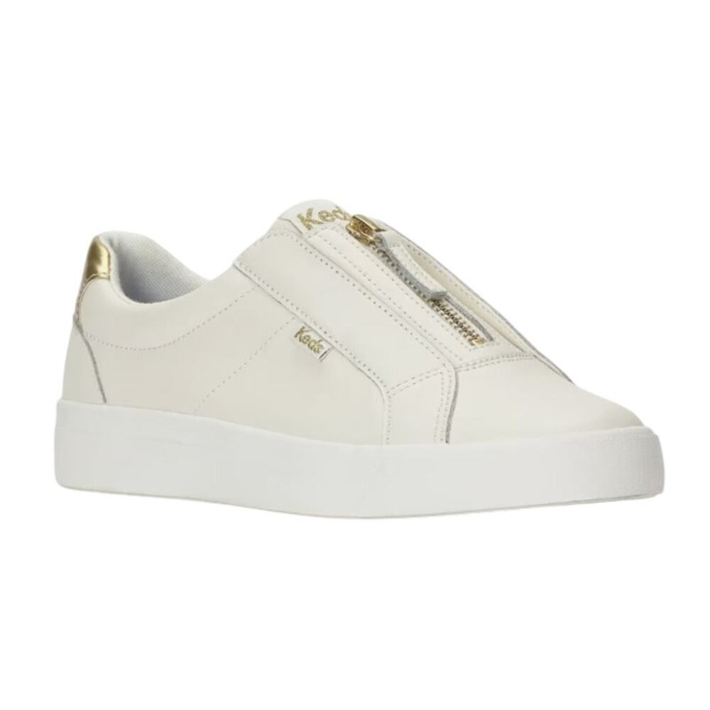 Keds Womens Pursuit Low Sneakers US 14.5 Wide White Gold Metallic Leather EUC